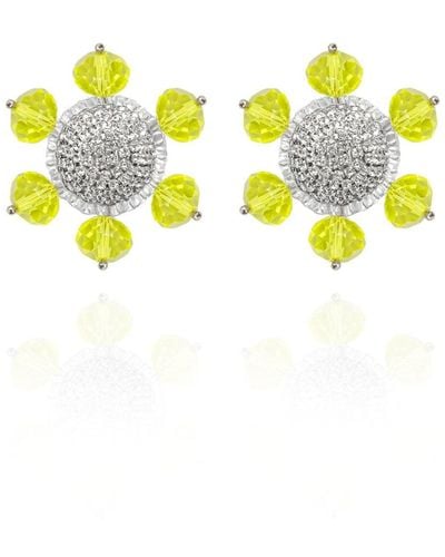 Saule Label Jolie Clip-on Earrings In Lime Glitz - Yellow