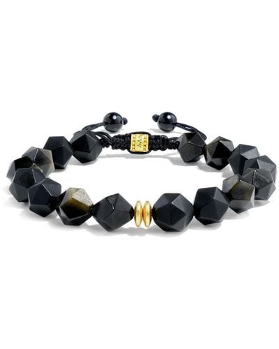 AWNL Onyx & Golden Obsidian Beaded Macrame Bracelet - Black