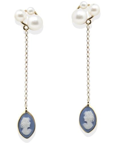 Vintouch Italy Lilith Gold-plated Sky Blue Cameo And Pearl Drop Earrings - White