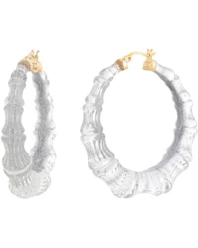 Gold & Honey Bamboo Illusion Hoop Earrings In Pixie Silver - White