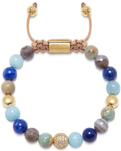 Nialaya Beaded Bracelet With Aquamarine, Lapis, Opal, And Botswana Agate - Blue