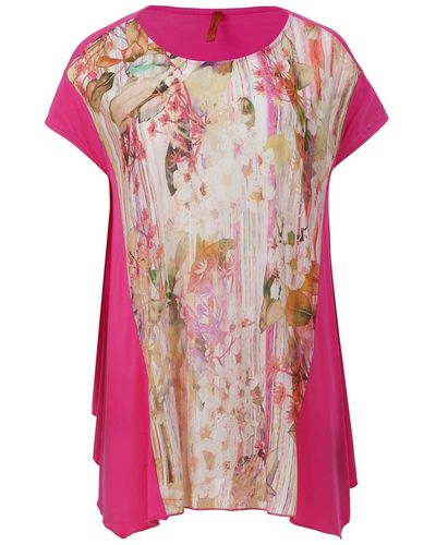 Conquista Vibrant Floral Watercolor Oversized Top - Pink
