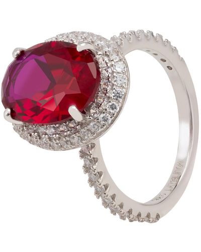 LÁTELITA London Katherine Gemstone Cocktail Ring Silver Ruby - Red
