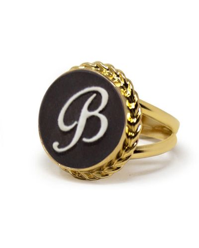 Vintouch Italy Gold Vermeil Black Cameo Ring Initial B - Metallic