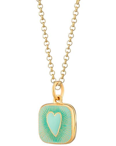 Lily Charmed Gold Plated Turquoise Heart Locket Necklace - Metallic