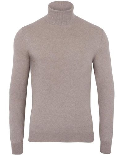 Paul James Knitwear Neutrals S Ultra Fine Cotton Atwood Roll Neck Sweater - Gray