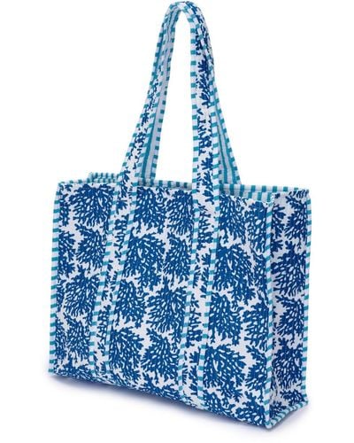 At Last Cotton Tote Bag In White With Reef - Blue