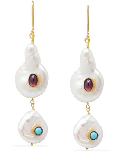 Vintouch Italy Aphrodite Gold Vermeil Pearl, Rhodolite & Turquoise Earrings - Multicolor