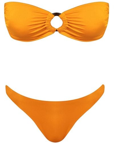Cliché Reborn Leyla Orange Bandeau Bikini Set With Ring Front