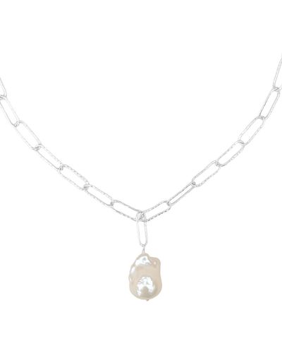 Kiri & Belle Nova Paperclip Chain Large Pearl Necklace - Metallic