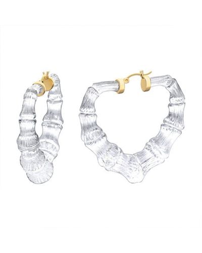 Gold & Honey Clear Heart Bamboo Hoop Earrings - Metallic