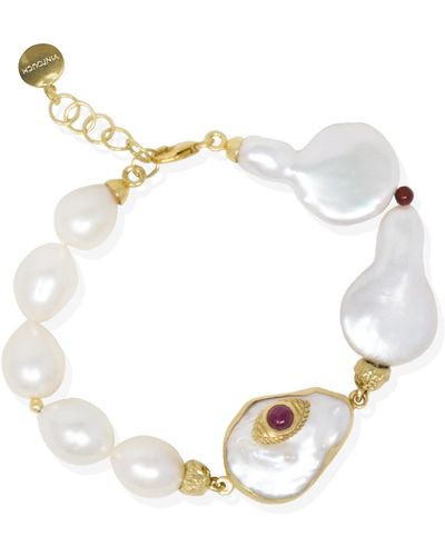 Vintouch Italy The Eye Gold-plated Ruby & Pearl Bracelet - White