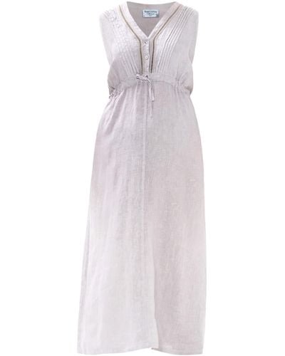 Haris Cotton Sleeveless Maxi Linen Dress With Lace And Nervirs - Purple