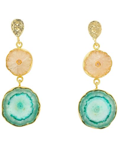 YAA YAA LONDON Coral Green Gemstone 'so Solar' Gold Earrings