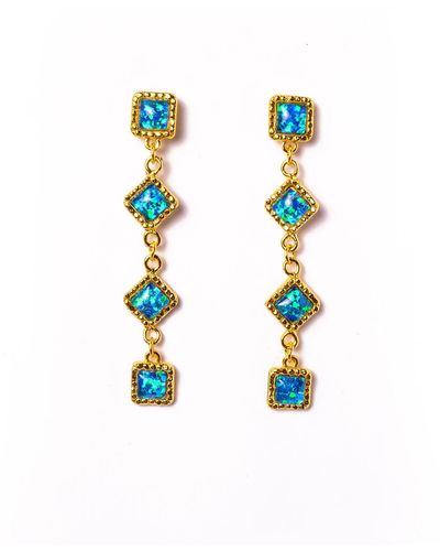 EUNOIA Jewels Wonder Four Tier Dainty Opal Square Gold Dangle Earrings - White