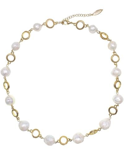 Farra Freshwater Pearls Chain Short Necklace - Metallic