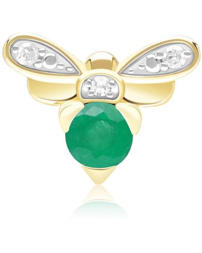 Gemondo Honeycomb Inspired Emerald & Diamond Bee Pin In Yellow Gold - Green