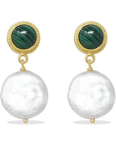 Vintouch Italy Gold-plated Malachite & Keshi Pearl Earrings - Green