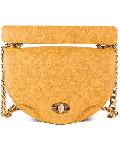 Thale Blanc Crescent Crossbody: Designer Crossbody Chain Handbag In Yellow