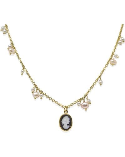 Vintouch Italy Plated Dainty Pearls & Mini Cameo Necklace - Metallic