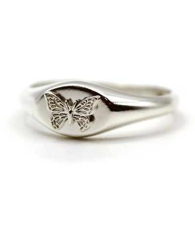 VicStoneNYC Fine Jewelry Sterling Silver Butterfly Signet Ring - White