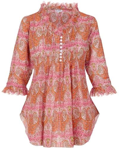 At Last Sophie Cotton Shirt In & Ochre Paisley - Red