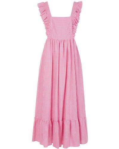 Lavaand The Rosa Tie Back Maxi Dress In Pink Gingham