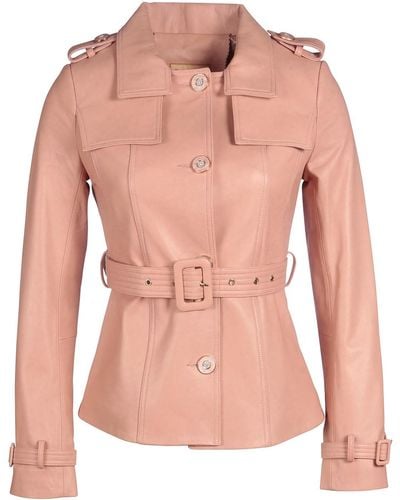 Santinni 'bardot' 100% Leather Jacket In Rosa - Pink