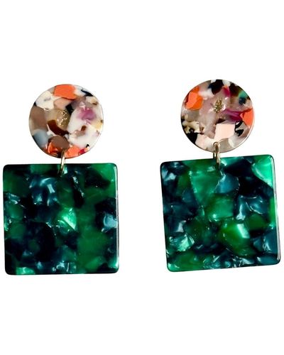 CLOSET REHAB Square Drop Earrings In Bejeweled - Green