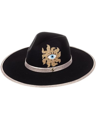 Laines London Couture Fedora Hat With Embellished Mystic Eye - Black