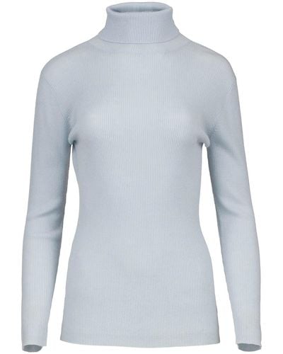 Conquista Fitted Polo Neck Wool Blend Top - Blue