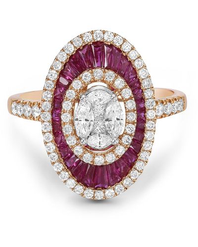Artisan 18k Rose Gold Natural Diamond Ruby Gemstone Cocktail Ring - Pink