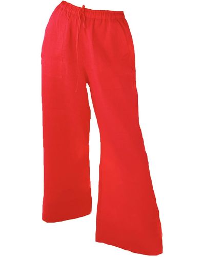 Larsen and Co Pure Linen Lamu Drawstring Trousers In Naartjie - Red