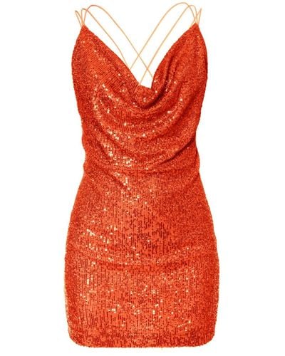 AGGI Selena Sun Orange Mini Sequine Dress - Red