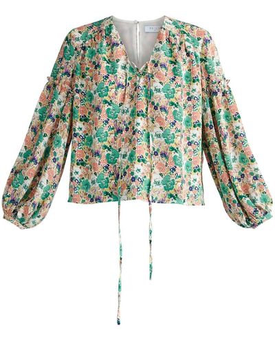 Paisie Floral Open Sleeve Blouse - Green