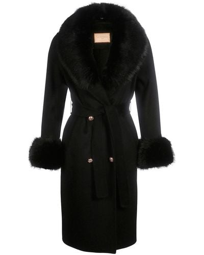 Santinni 'marlene' 100% Cashmere & Wool Coat With Faux Fur In Nero - Black