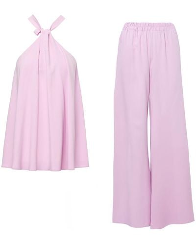 BLUZAT Lila Matching Set With Top And Wide Leg Trousers - Pink