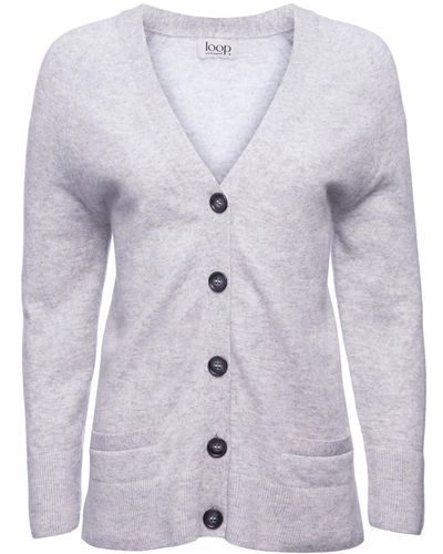 Loop Cashmere Relaxed Cashmere V Neck Cardigan - Gray