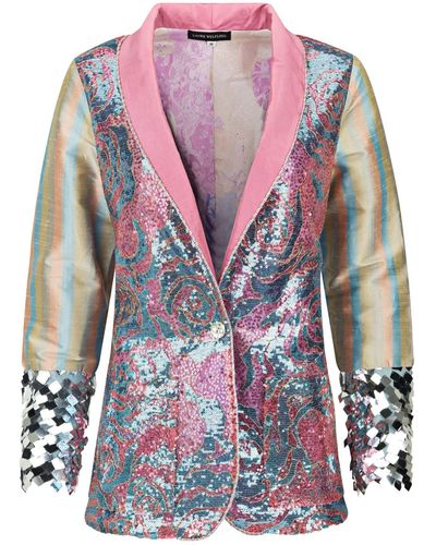 Boutique Kaotique Pink And Blue Flower Sequin Blazer - Multicolor