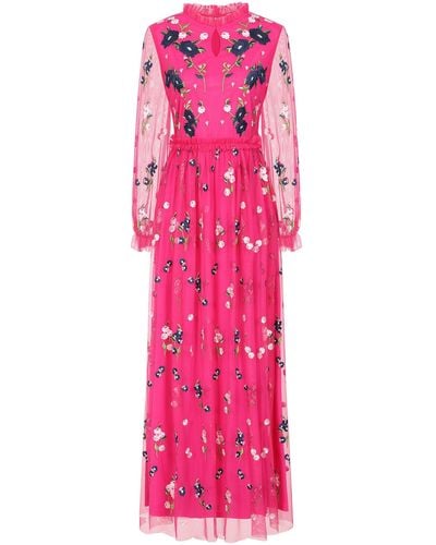 Frock and Frill Rydia Floral Embroidered Maxi Dress - Pink