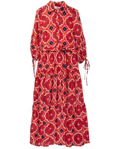 Niza Shirt Style Midi Dress With Panels - Red