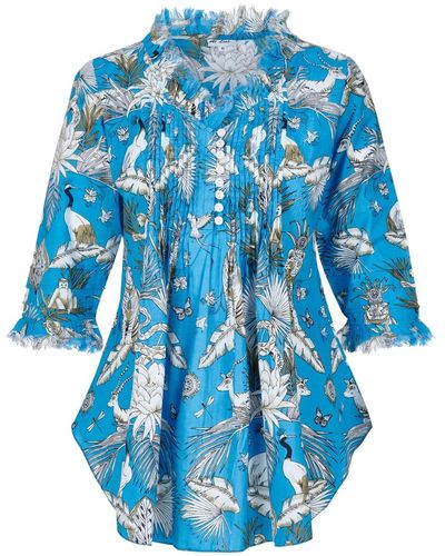 At Last Sophie Cotton Shirt In Sky Tropical - Blue