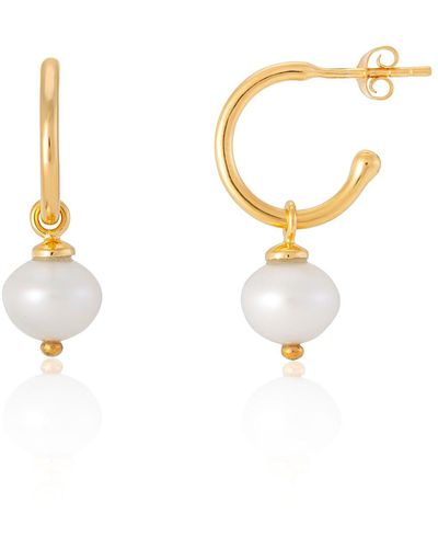 Auree Manhattan Gold & Freshwater Pearl Interchangeable Hoop Earrings - Metallic