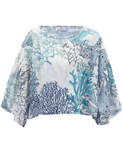 Peraluna Nila Kimono Sleeve Satin Blouse - Blue