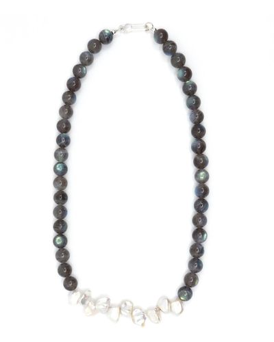 Shar Oke Labradorite & Baroque Freshwater Pearl Beaded Necklace - Metallic