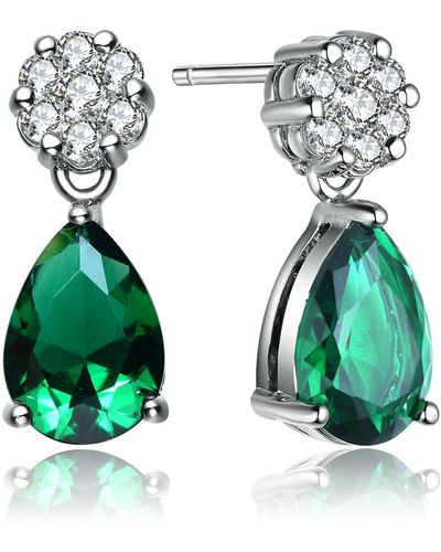 Genevive Jewelry Sterling Silver Green Cubic Zirconia Pear Teardrop Earrings