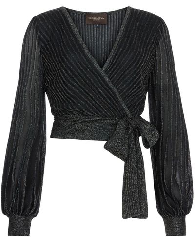 Kukhareva London Mercy Pleated Lurex Knit Wrap Top - Black
