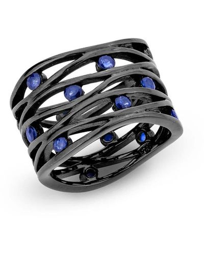 SALLY SKOUFIS Apres-ski Ring With Natural Sapphire In Premium Black Rhodium