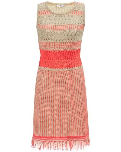 Peraluna Kiyo Sleeveless Above-knee Tasselled Open Work Summer Knit Dress - Pink