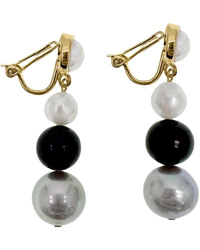 Farra Timeless Black Grey And White Freshwater Pearls Clip-on Earrings